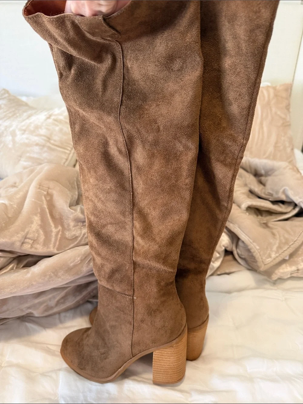 NEW Over-the-Knee Suede Boot in Warm Brown — Women's Block Heel Knee Boot